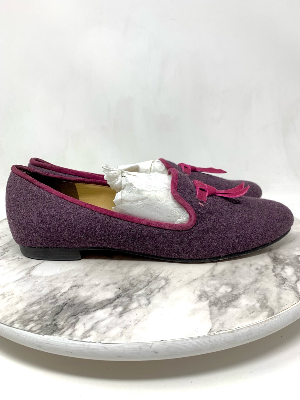Cole Haan Sabrina Purple Wool Tassel Loafers with Pink Trim 10AA Preppy Quirky - Picture 2 of 16